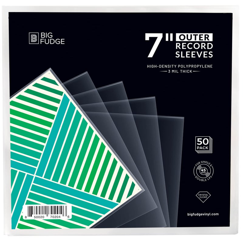 BIG FUDGE 50x Vinyl Record Outer Sleeves 7 inch | Durable & Wrinkle-Free | Crystal Clear & Made from High-Density Polypropylene | Best Vinyl Covers for LPs & Singles | 3 mil Thick, 7.42" x 7.42 - Image 1